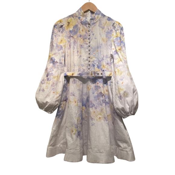 Zimmermann 2, US 6 Crush Buttoned Mini Dress | Lilac Floral Linen 2025 NWOT $950 - Picture 4 of 10